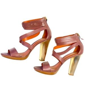 Pour La Victoria Mauve Leather Sandal Heels 9.5